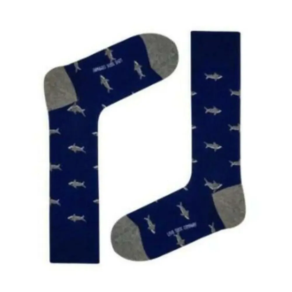 Love Sock Company Men's Navy Shark Dress Socks 7-12 NWT